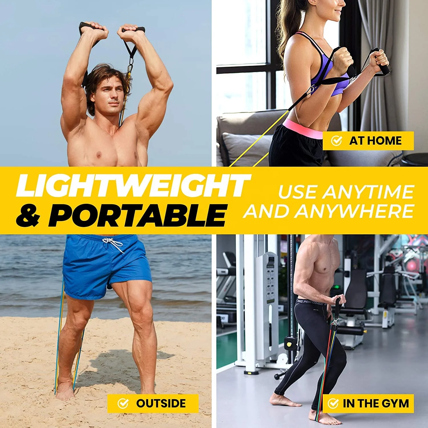 Skyhope Fitness Long Arm Rope 5 pcs Resistance Bands Set with Foam Handles Resistance Band Tube Set