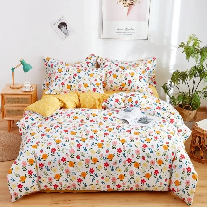 Comfortable Soft Colorful 4 PCS Bedding Duvet Cover Set with Pillowcase Bedding Set Cotton