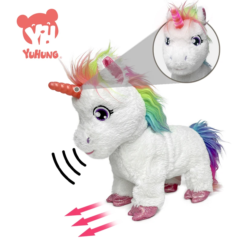 Wholesale Gift Educational Cute Wag Tail Interactive Soft Stuffed Animal Walking Unicorn Horse Toys For Kids Electric Plush Toy