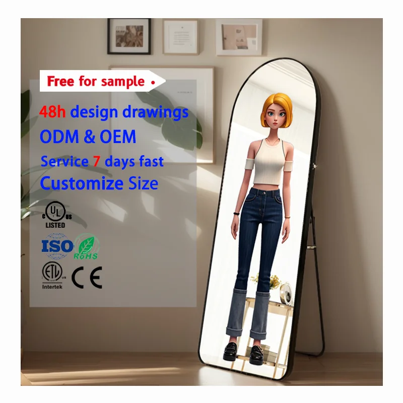 Decorative living room large wall arched full length aluminum frame floor length mirror