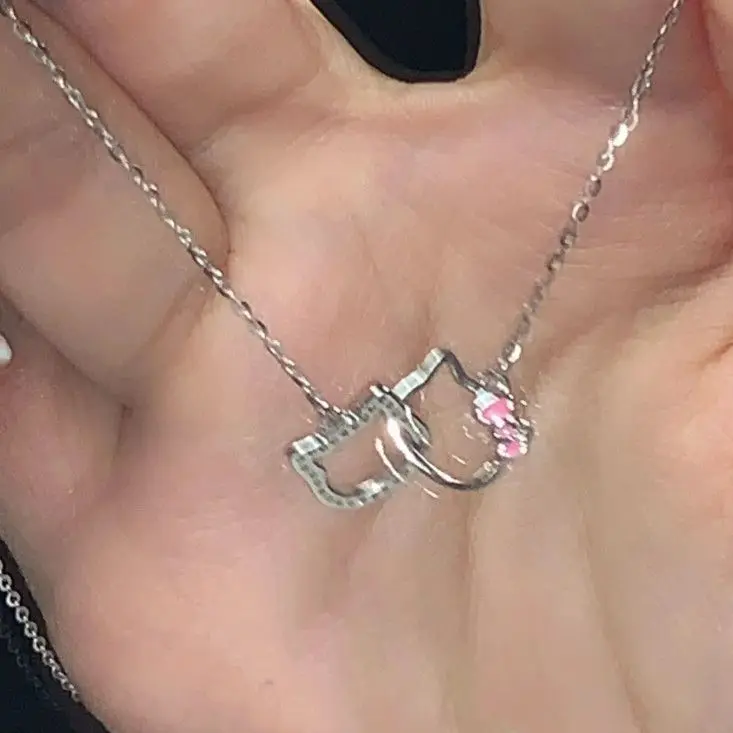 Hello Kitty Necklace Student Cartoon Double Ring KT Cat Necklace Collar Design Instagram