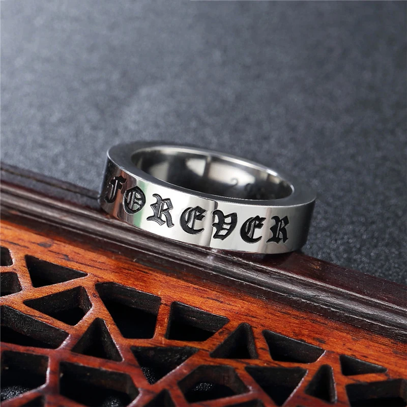 Scripture Personality Religious Belief Ring Cross Six-character Mantra Stainless Steel Silver Ring Men