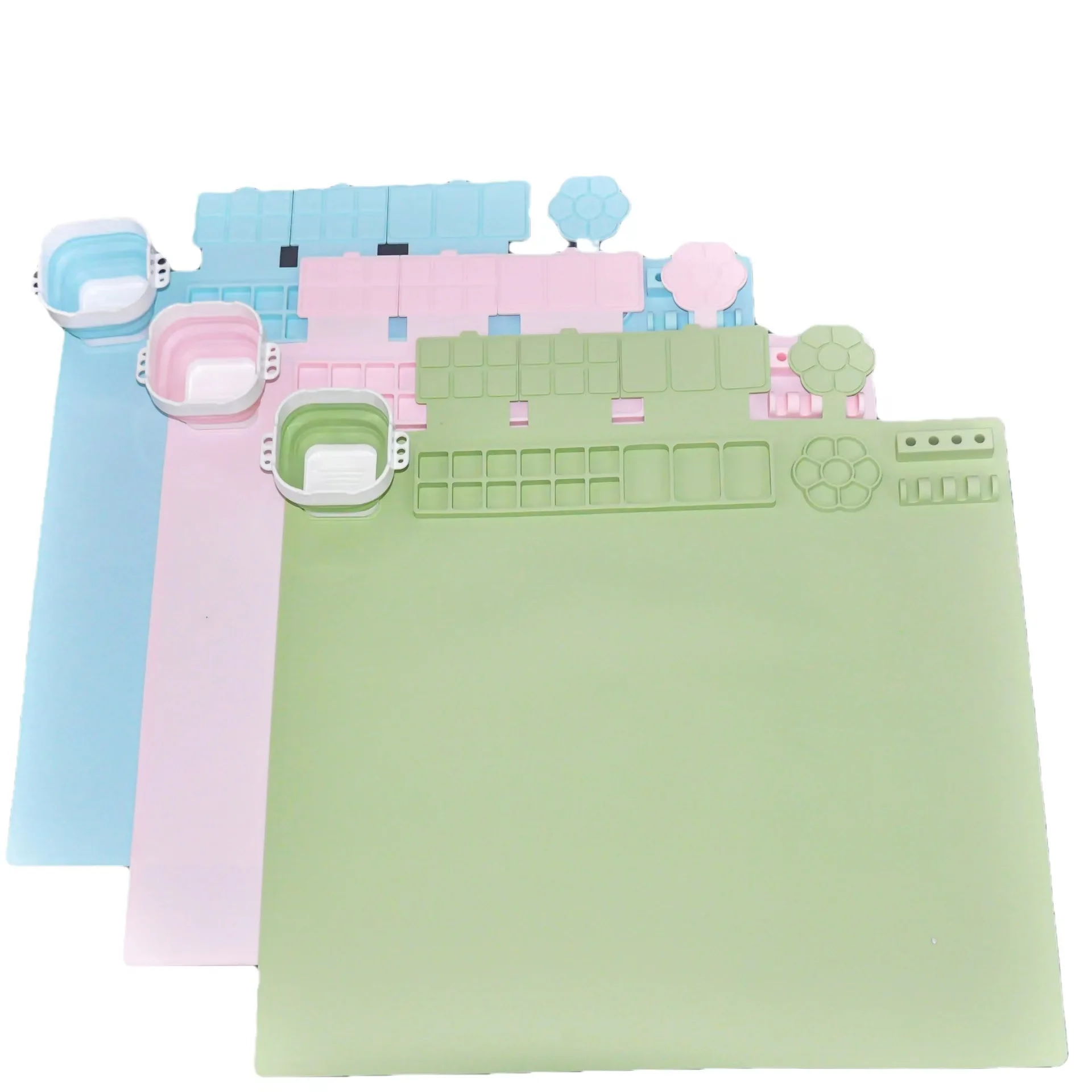 Educational Multifunction Kids Nonslip Washable Folding Craft Palettes Drawing Board Art Silicone Painting Mat With Cup