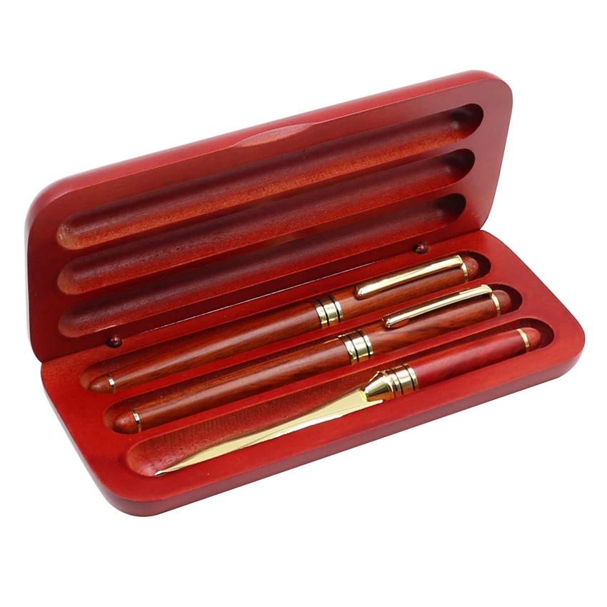 Hot sale natural rose wooden pen set wood fountain pen wooden pen knife mail opener