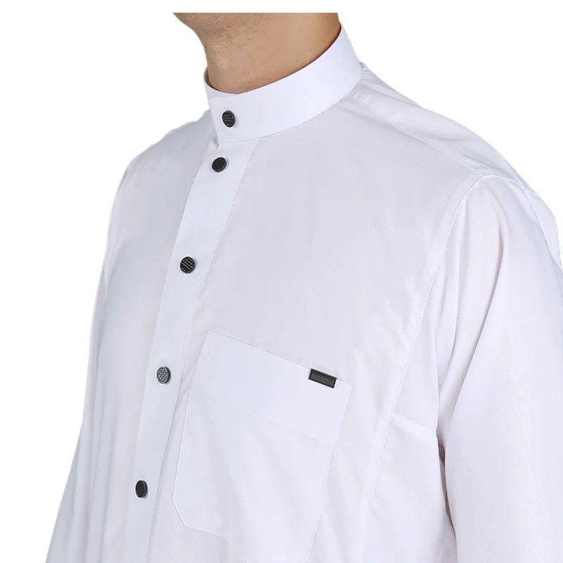 Saudi Arab Style White Color Man Clothing Metal Button Design Winter Qamis For Ramadan