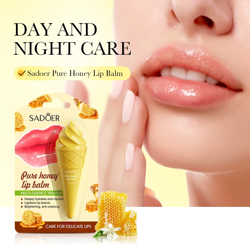 SADOER Wholesale Ice Cream Lip Balms Strawberry Avocado Honey Peach Moisturizing Nourishing Anti-Crack Lip Care Beauty Products