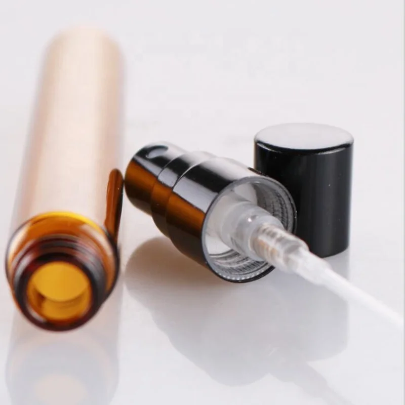 
10ml portable amber glass spray skin refiner tube bottle with semi-aluminium cap 