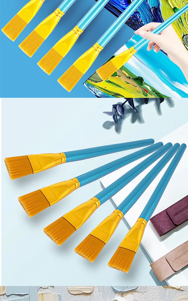Soododo Single Set Flat Head Nylon Painting Brush for Children Art Students Composed Wood Handle Graffiti Filling Oil Painting