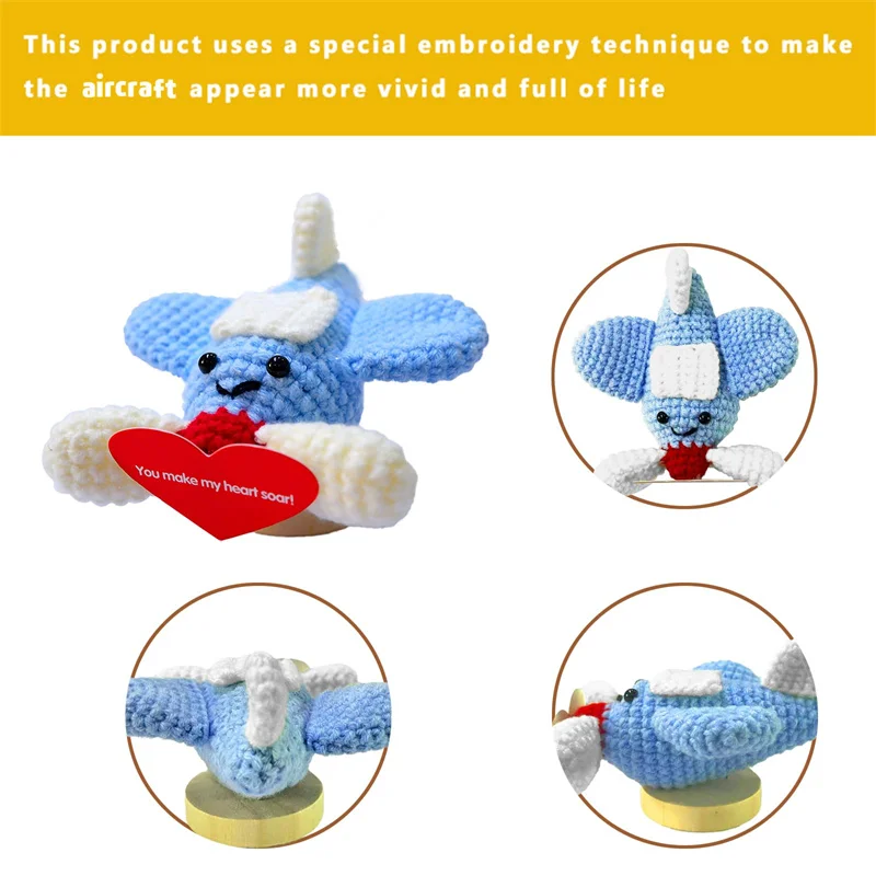 Positive Aircraft Cute Crochet Doll with Positive Potato Card Wool Knitting Toy Decoration Encouragement Support for Gifts Decor