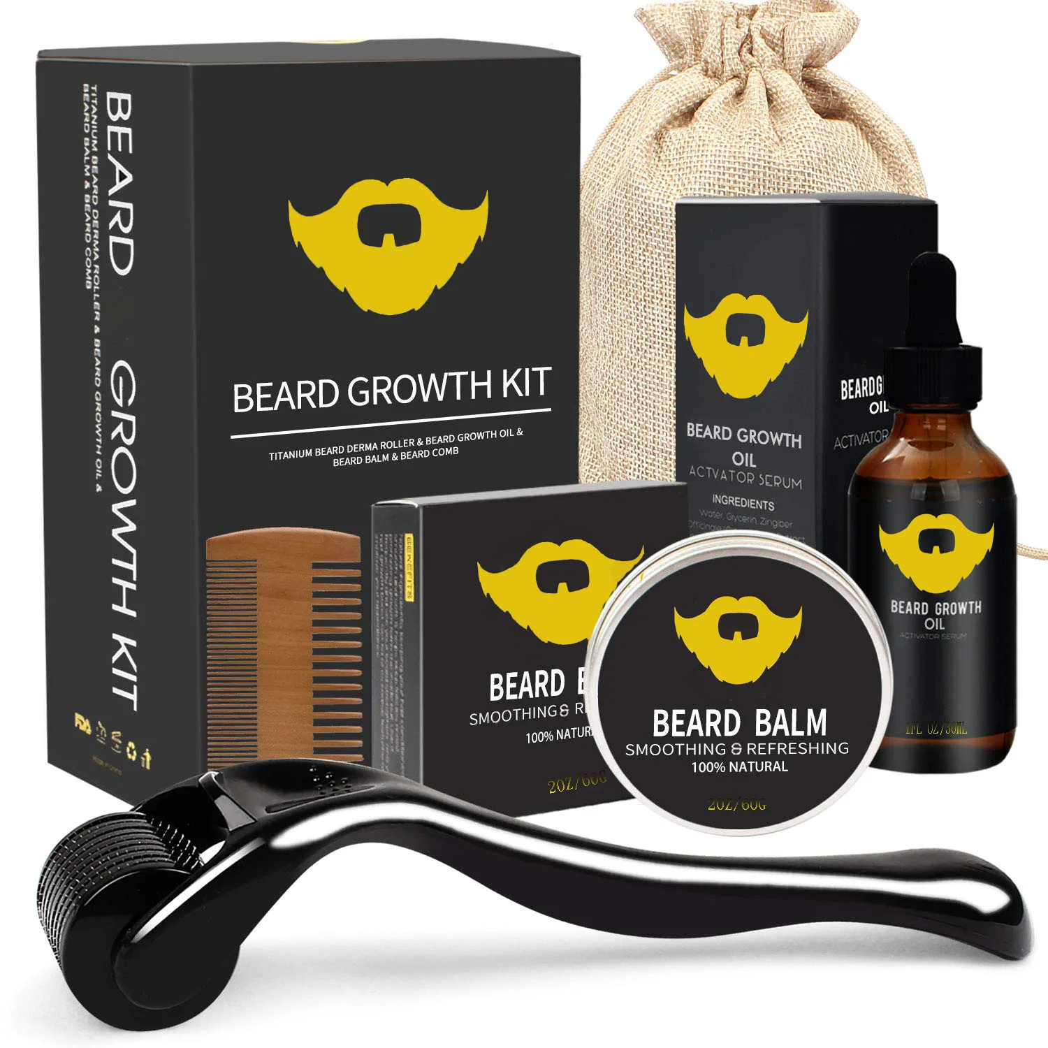 wholesale-beard-grooming-kit  oil and balm hair and beard kit for men grooming care