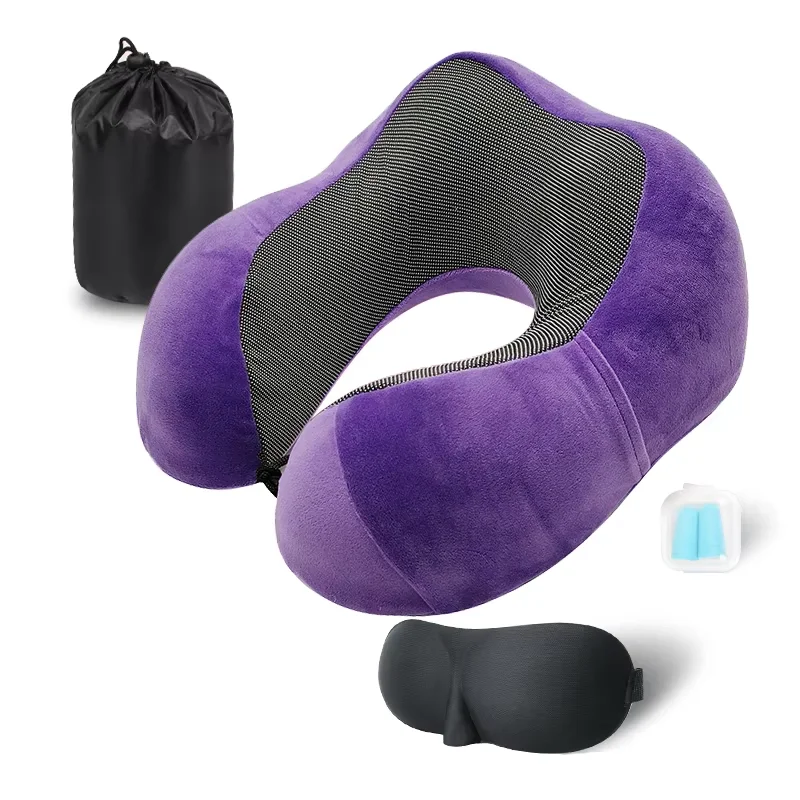 JYM  Memory Foam Neck Pillow  Breathable Pillowcase  Washable Travel Pillow with 3D Contour Eye Mask, Ear Plugs and Deluxe Bag
