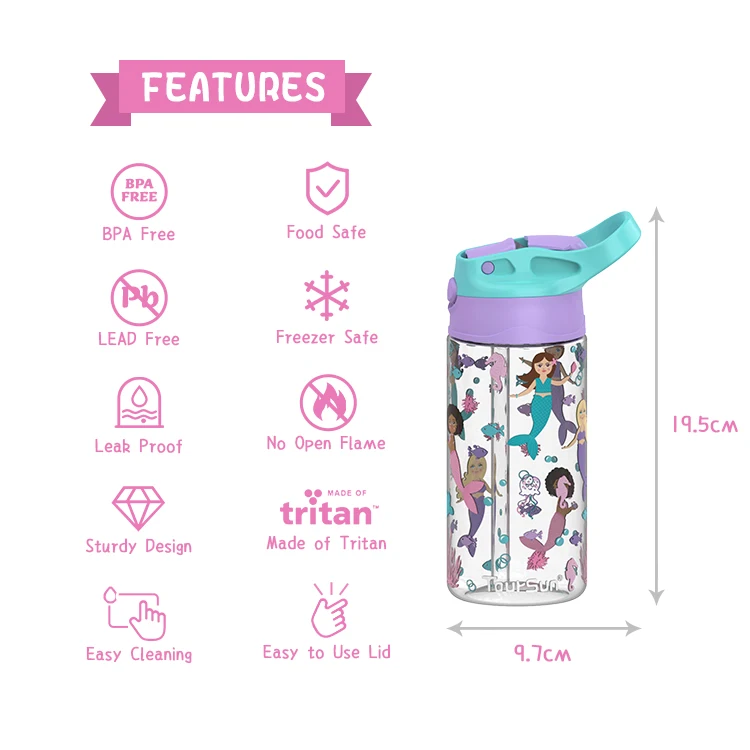 New Design Plastic Bottle Cute Bpa Free Kids children water bottle with straw