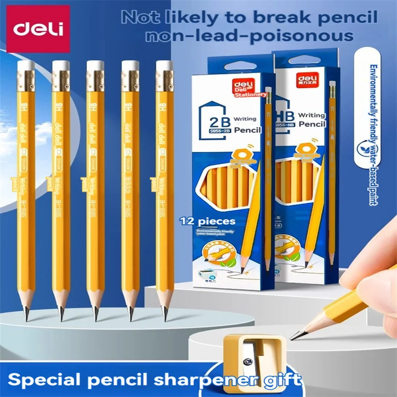 Deli S956 ordinary pencil student special water-based paint 2 than writing correction grip posture HB learning pencil 60