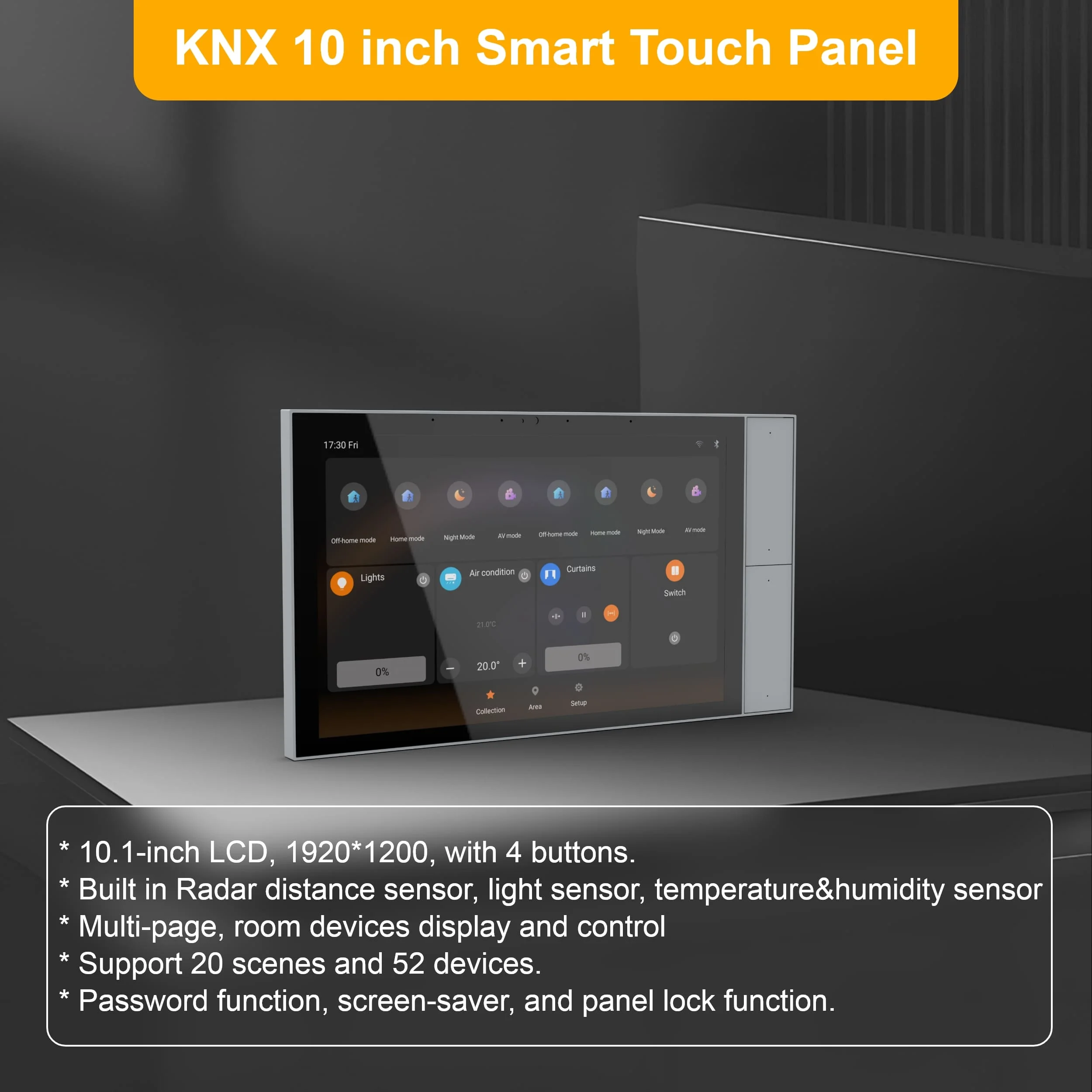 For Smart Home Building Automation 10.1 Inch KNX Switches Panel Light Intelligent Control System With Push Button