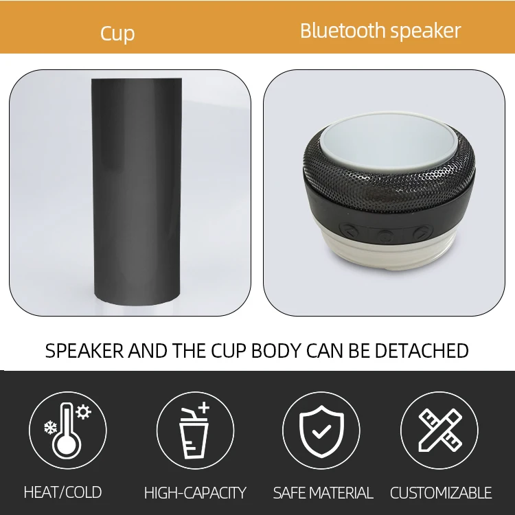 Black Straight Wine Tumbler Smart Music Cup Wireless Coffee Mug Speakers Water Cup With Colorful lights