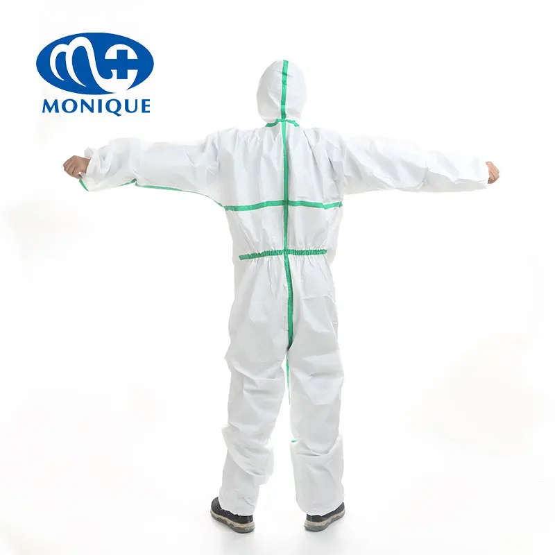65-70gsm pp+pe hazmat chemical blue green tape glue on medical protection coverall clothing