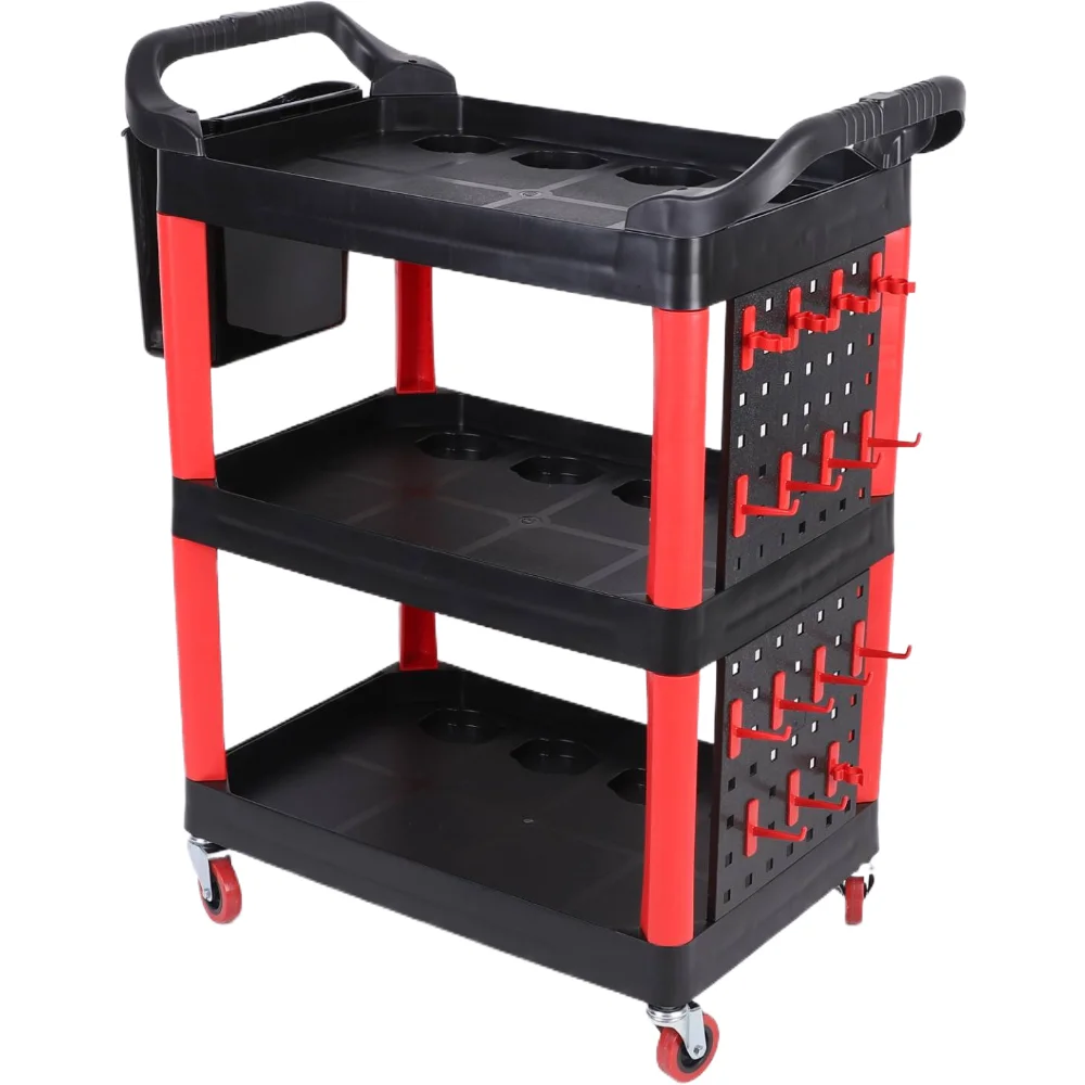 Manufacturer Sale Car Wash Detailing Trolley Three layer Auto Beauty Tool Trolley With Pegboard And Hanging Buckets