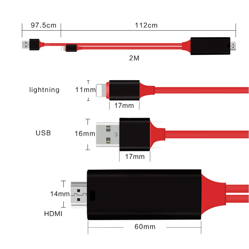 8-контактный usb-кабель для зарядки к HDMI кабель 2 в 1 адаптер для 2 м HDTV проектора ipad кабель-адаптер для iPad/iphone x/5/7/8 plus