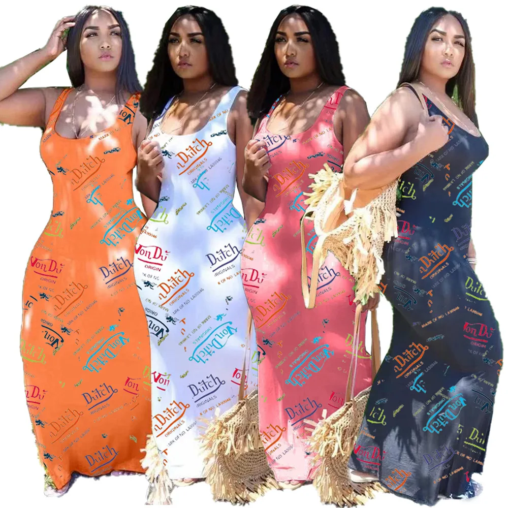 2021 New Arrivals Sundress Womens Summer Letter Print Casual Ladies Maxi Dresses Sundress