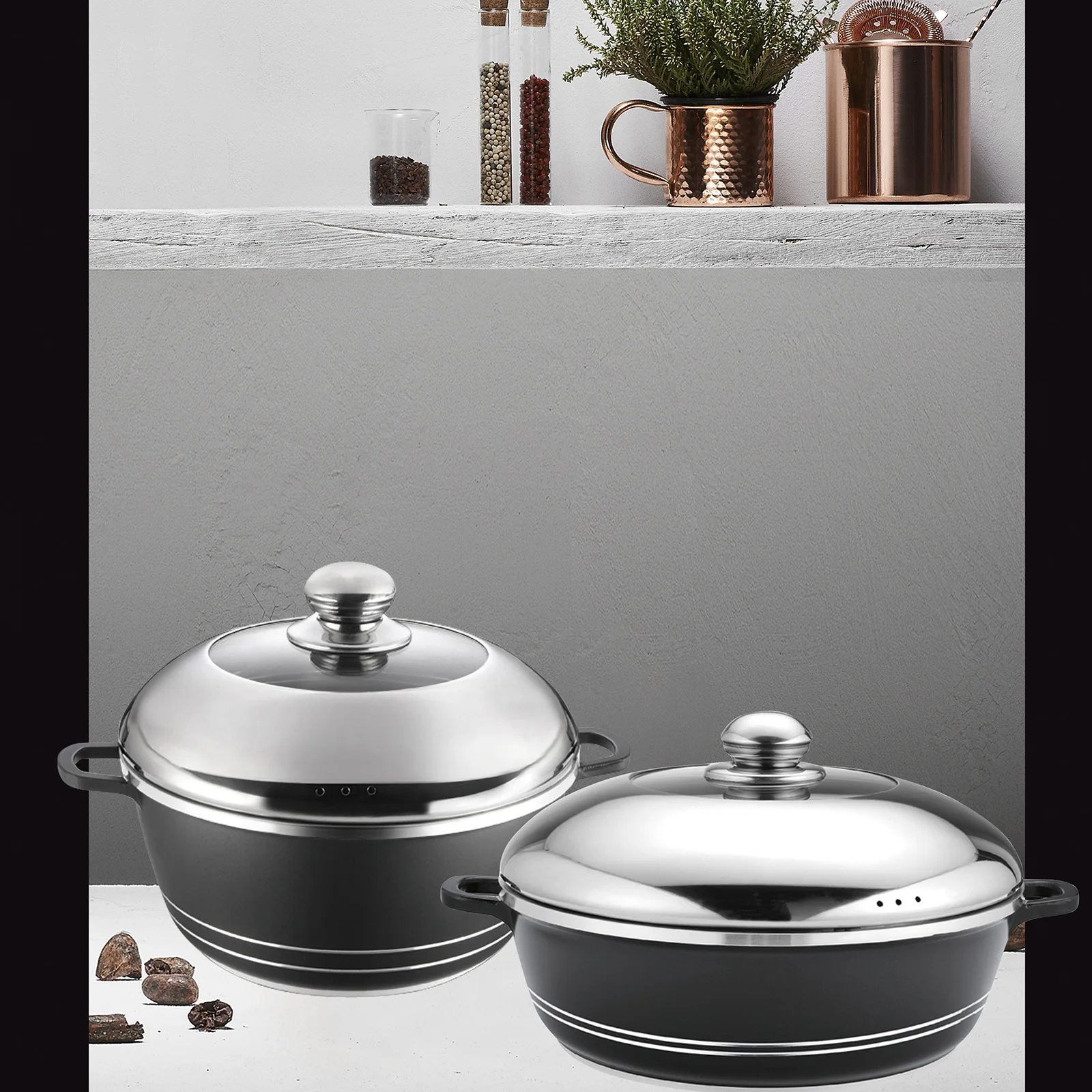 Factory Cookware Kitchen Cooking, Pot Sets Stainless Steel Cookware Set with Glass Lid/
