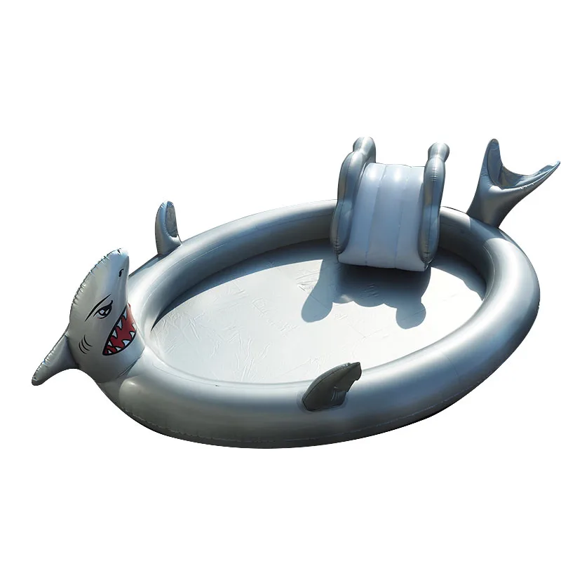 New Design Inflatable Shark Design Play Center Swimming Pool Sprinkler Pool With Slide Toddler Splash Sprinkle Pad