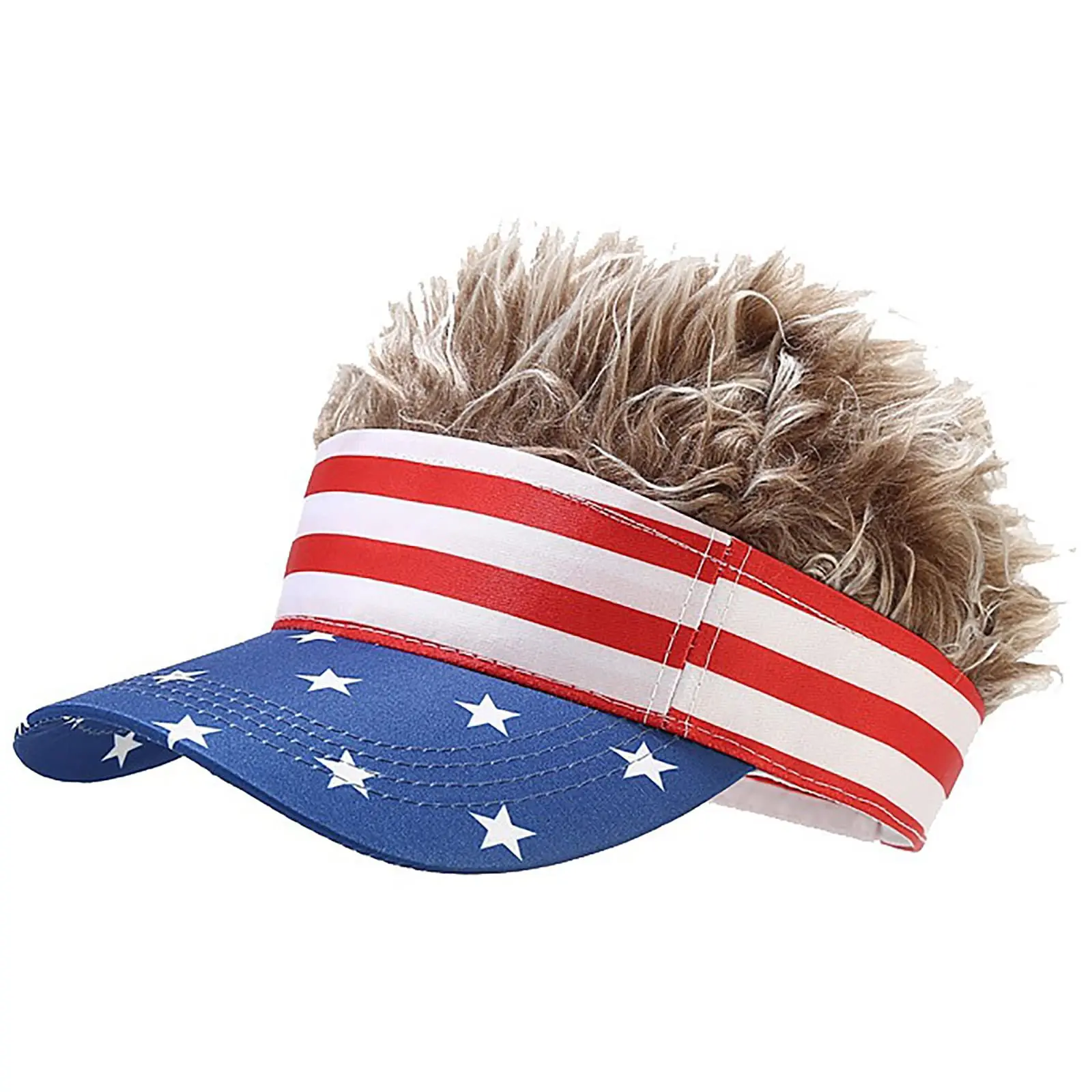 American Flag Patriotic Peaked Cap Wig Sun Protection Adjustable Baseball Hip Hop Hat Suitable For 4th Of July Outdoor Sport