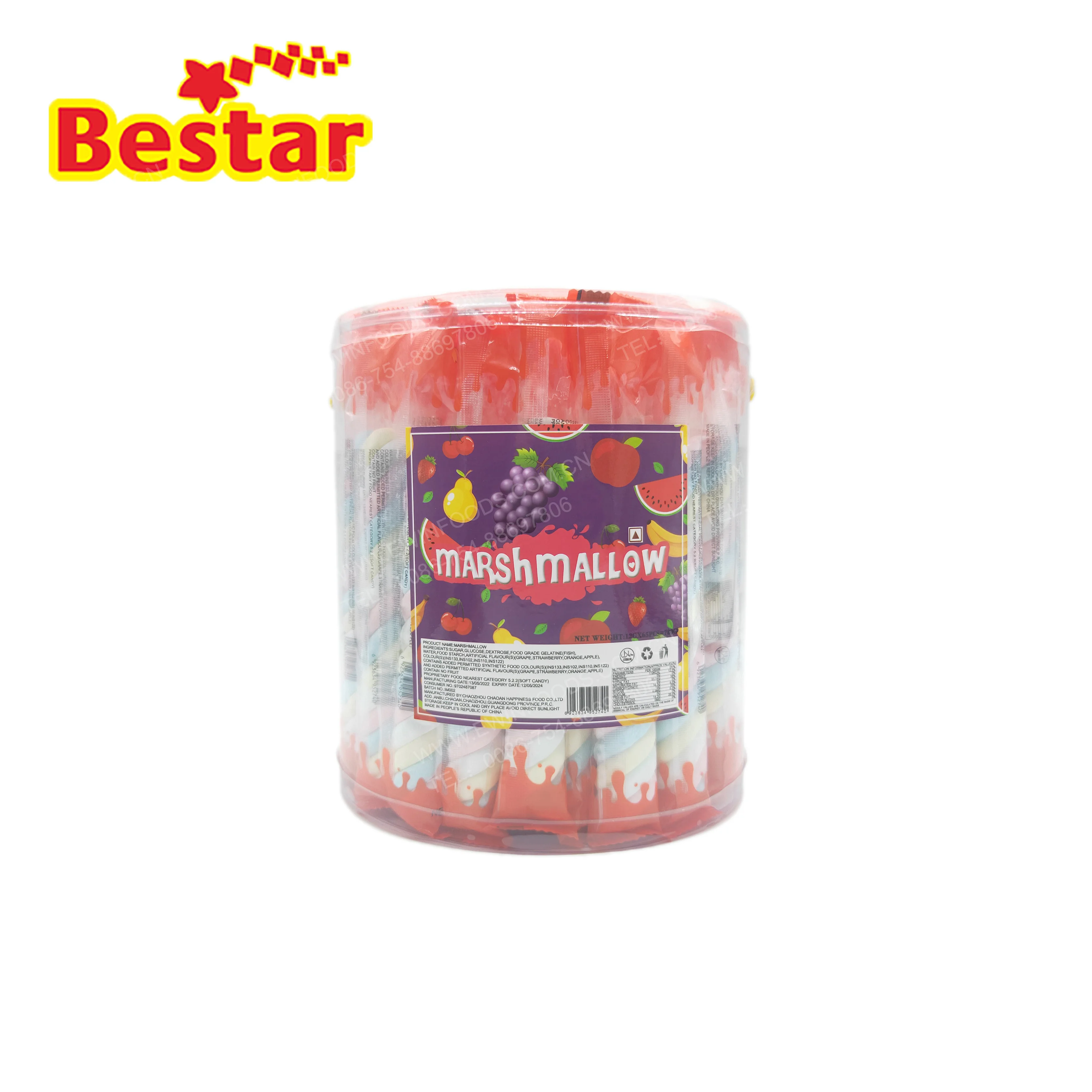 halal  marshmallow twists in barreled china marshmallow candy