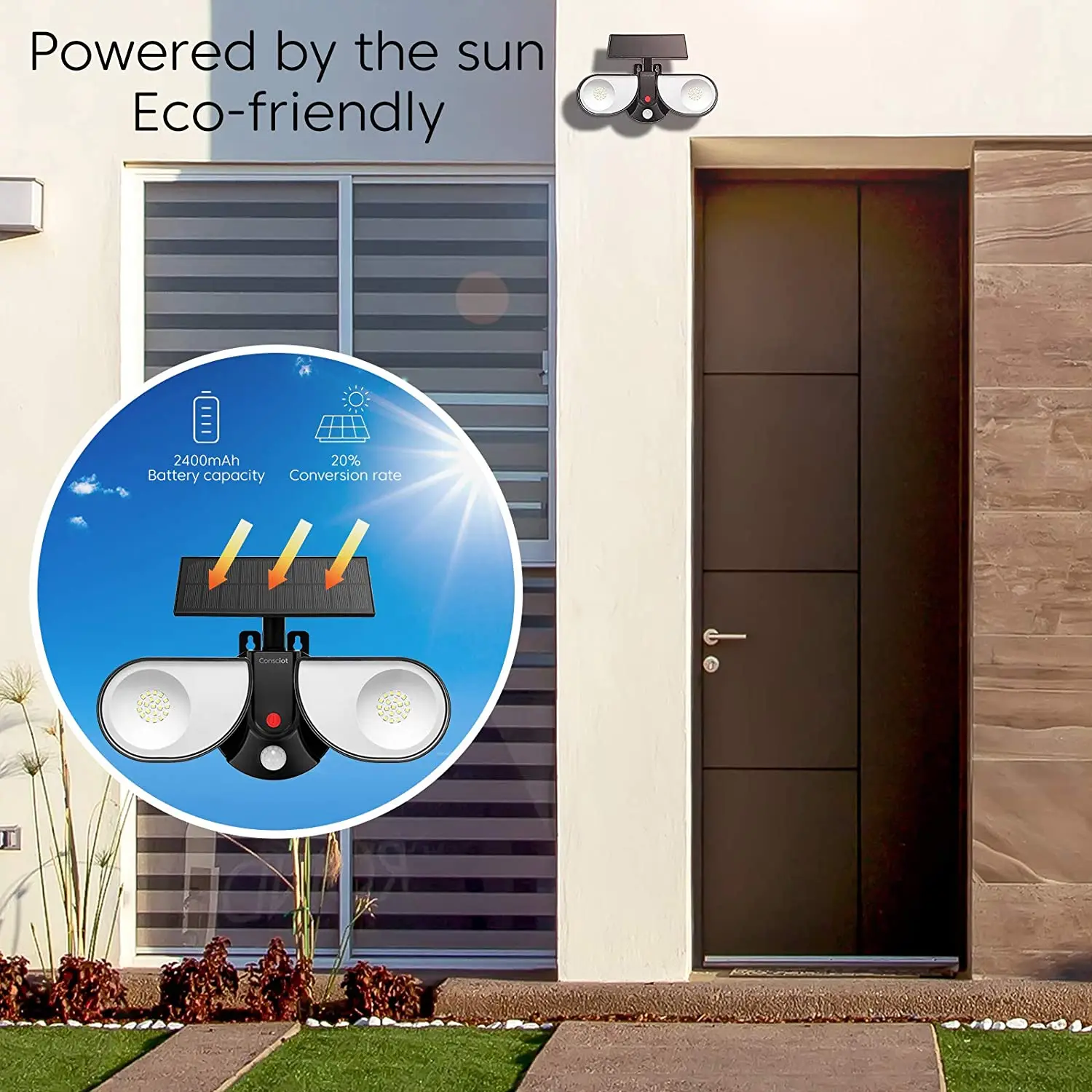 2 Adjustable Heads Solar Lights Outdoor Detachable Solar Panel Solar Wall Lights With Motion Sensor Security Solar Wall Light