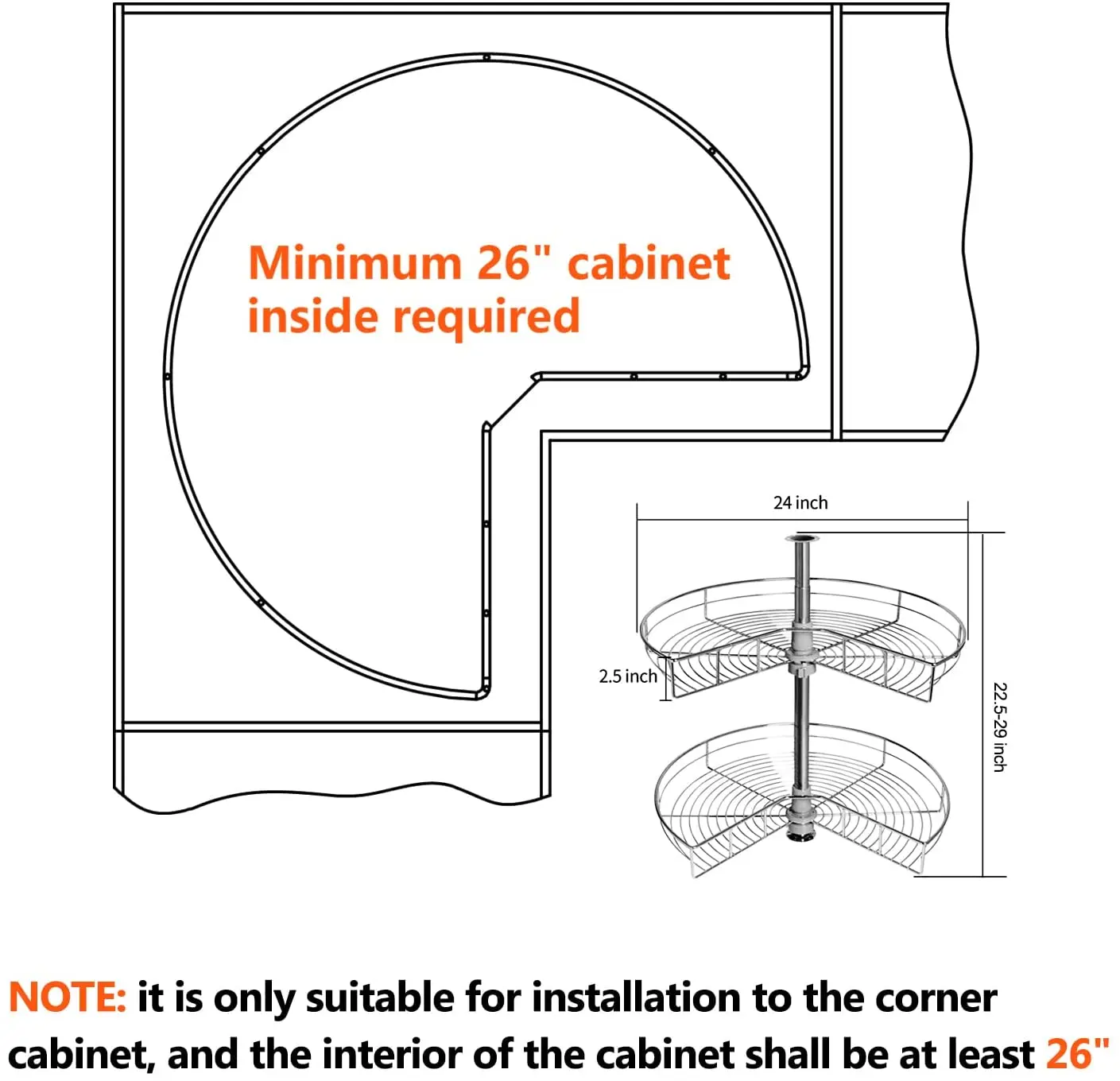 28 Kidney Chrome Lazy Susans Kitchen Corner Cabinet Organizer 270 2 Shelf Rotating Storage Rack (24 Inch)