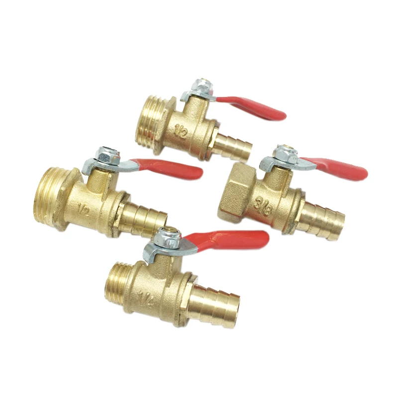 Brass Water Mini Ball Valve with Hose Barb Pipe Tubing Fitting Coupler 180 Degree Operation Handle