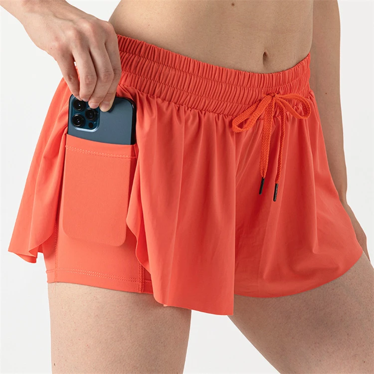 2 In 1 Flowy Running Yoga Shorts Women Gym Sport Kid Biker Butterfly Shorts Tennis Skirt Summer Youth Girls Flowy Shorts