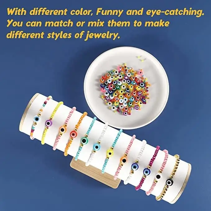 2400pcs 3mm Glass Seed Beads and Flat Evils Eye Easter Beads for DIY Jewelry Making Supplies