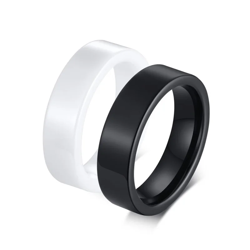 Hot Selling Cheap Jewelry Simple Design 6mm White Black Ceramic Ring Blank Wedding Band Ring for Men Women