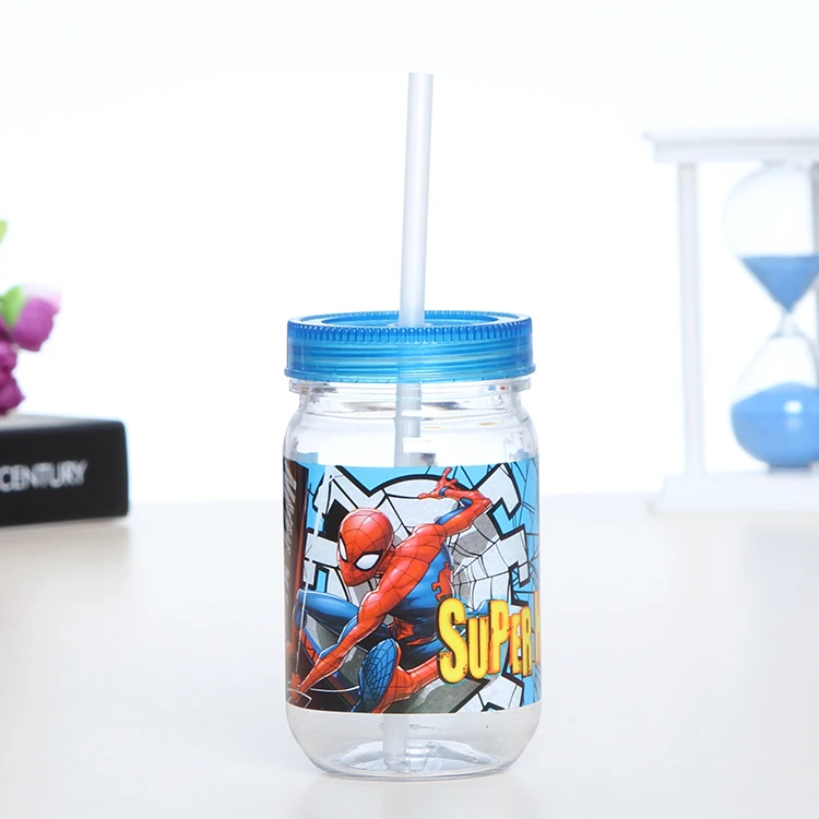 High quality mason jar clear plastic straw cup with lid and handle
