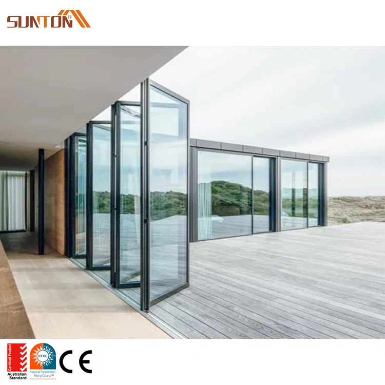 Modern patio aluminum alloy frame double glazed glass bifold doors exterior aluminium profiles glass sliding bi folding door