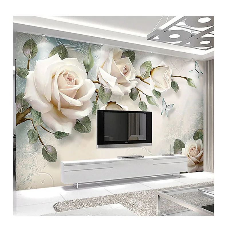 KOMNNI Modern Hand Painted Oil Painting Floral European Style Stereoscopic Embossed Rose Decor Peel and Stick Wallpaper Flower