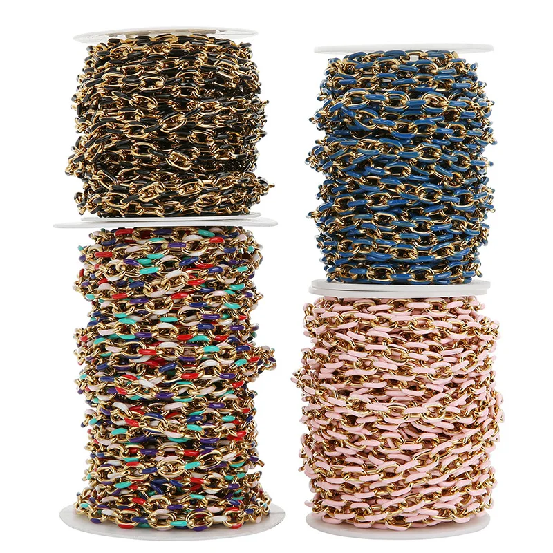 Jewelry Accessories Stainless Steel 8mm Stainless Steel Dripping Oil Chain Enamel Color Cross Chain Diy Thick Chain