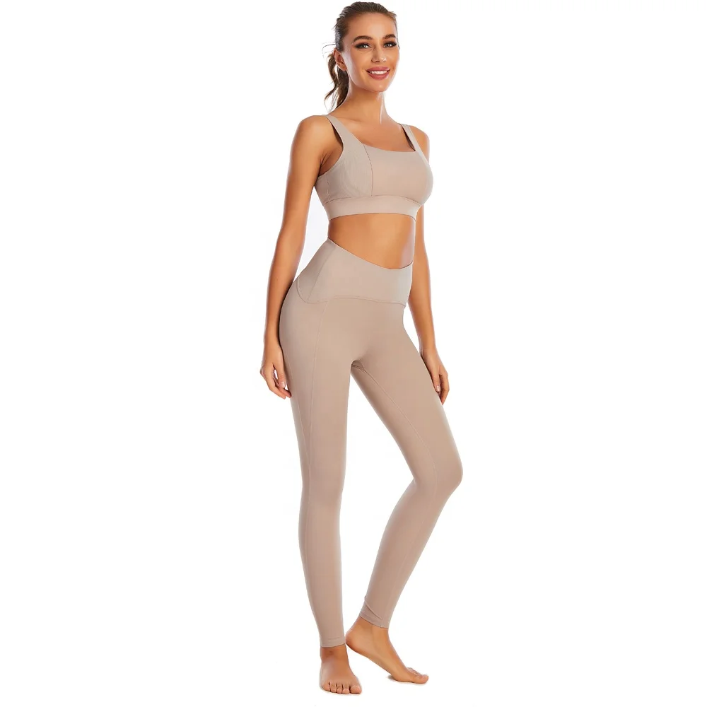 Active Wear Gym Fitness Sets Special Waist Design Legging Padded Adjustable Sports Bra Workout Sets For Women