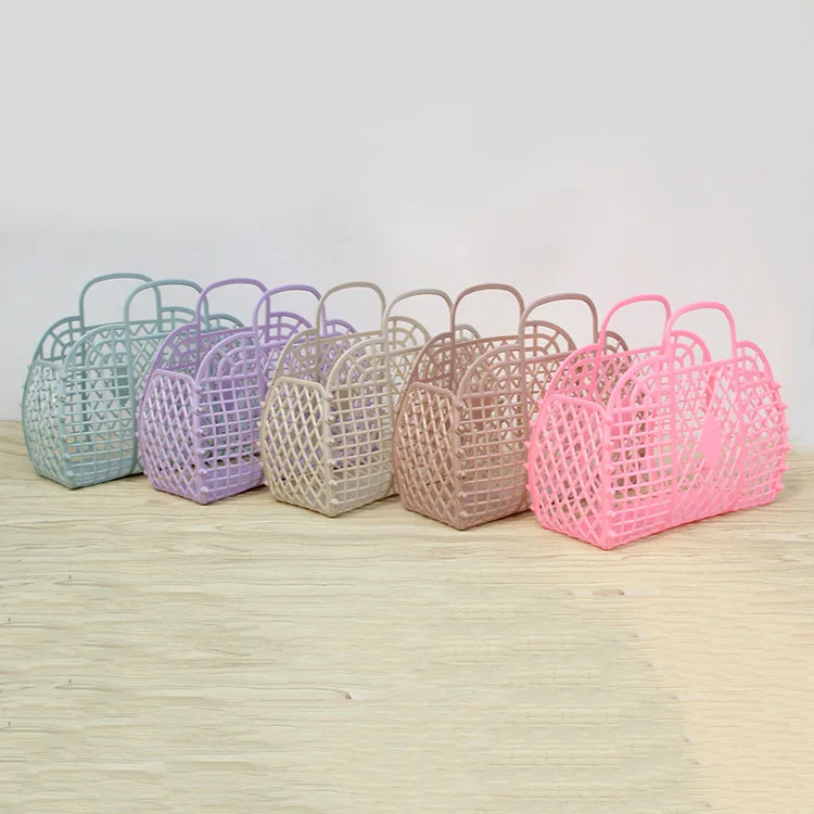 Personalized Retro Vintage Foldable Plastic Pvc Jelly Basket Tote Bag Beach Bag Handbag Purse For Girls Women Party Favor Bags