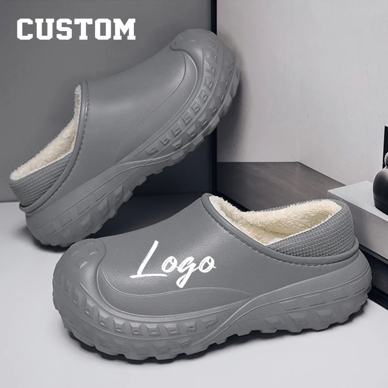 2024 Winter Outdoor Fashion Sport Warm Furry Custom Printed Logo Fur Sandals Slippers Shoes With Logo For Men Women