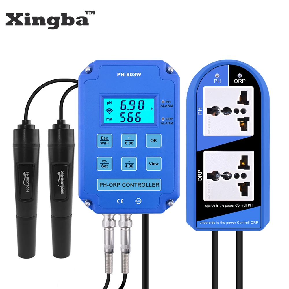 XINGBA PH ORP Redox Controller wifi Output Power Relay Monitor for Aquarium Hydroponics Plant Pool Spa BNC Replaceable probe