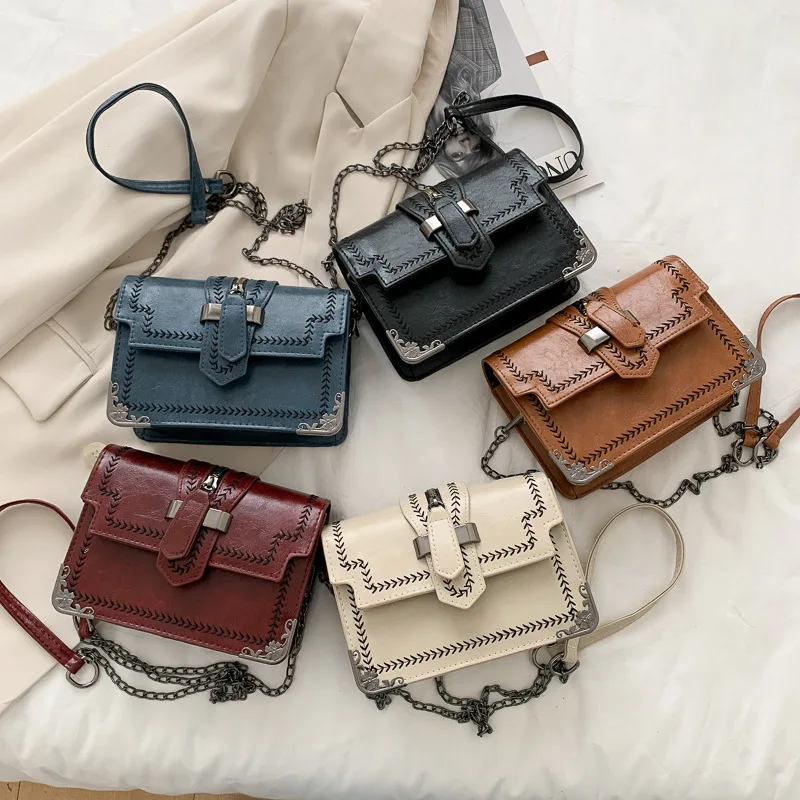 New Fashion Lady Leather Crossbody Bag Mini Ladies Purse Women Handbags Bolsas Dama Metal Chain Messenger Small Bag