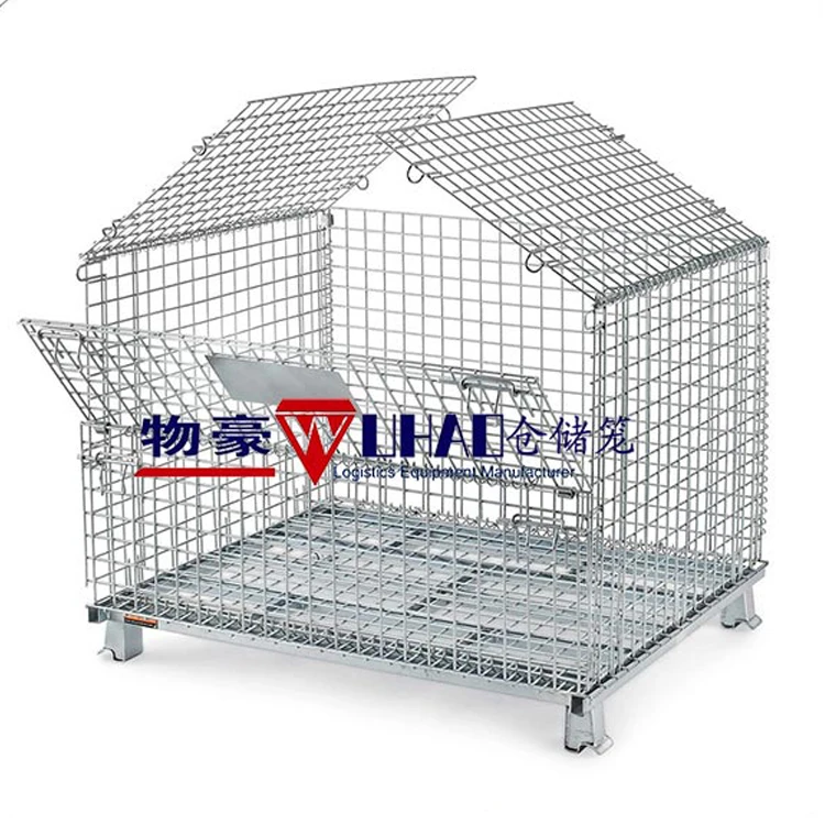 collapsible stacking cage industrial wire baskets forklift cage with lids