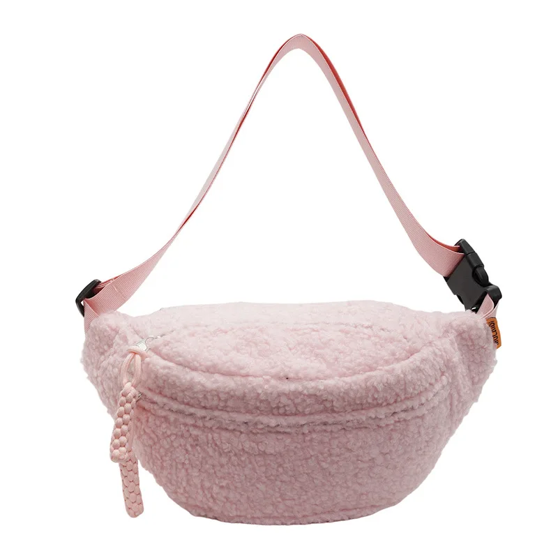 Wholesale Large Capacity Winter Fluffy Fleece Bum Bag for Women Vintage Style Zipper Closure Crossbody Shoulder Belt Bag