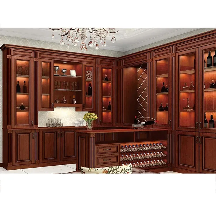 custom solid wooden corner wine cabinets furniture luxury antique red wine wood display cabinet