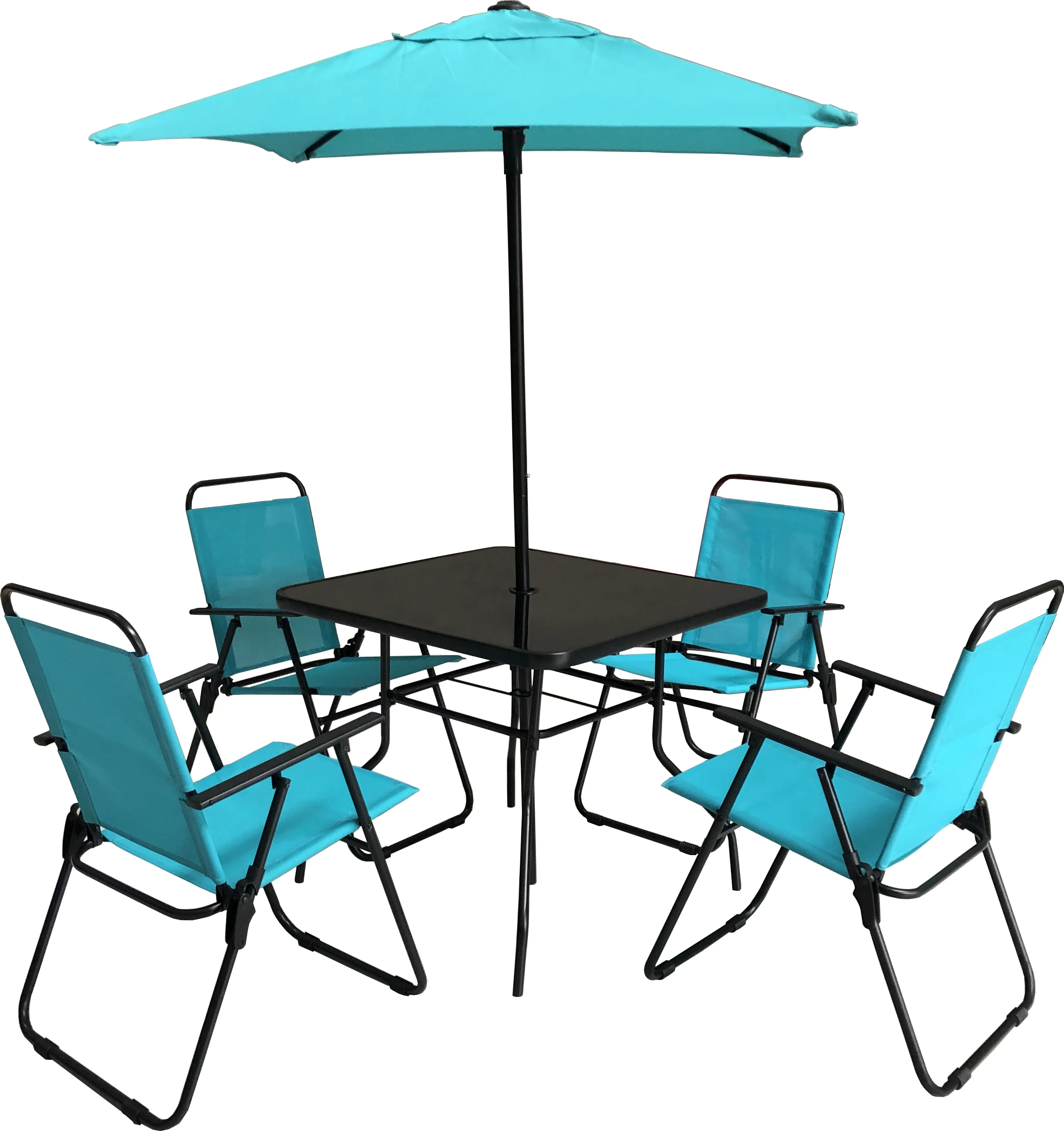 Outdoor 1 Umbrella Table 6 Chairs Deck Furniture Set Table and Textile Chairs