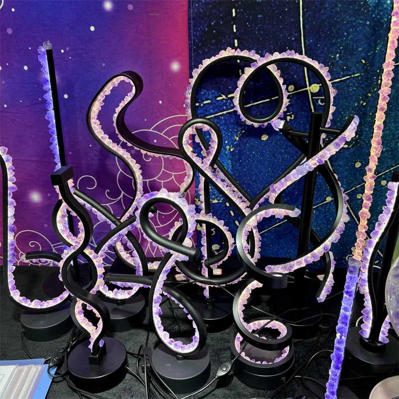Hot Sale Natural Crystal DIY LED Light Gemstone Semi-precious Crafts Different Shape Amethyst Lamp for Ornament