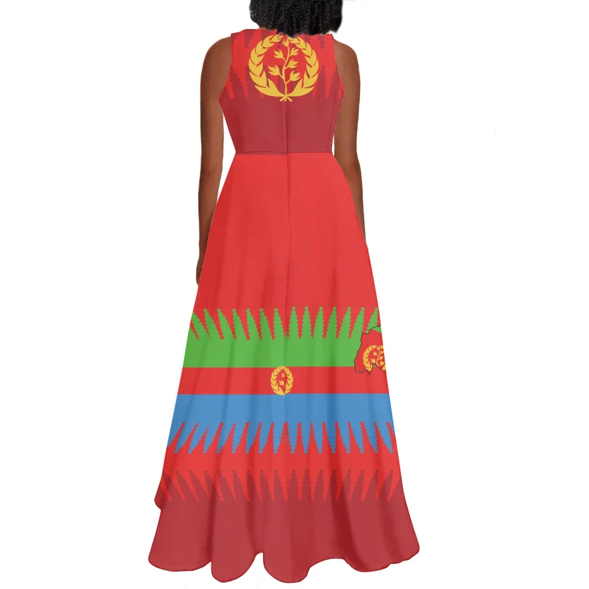 2023 New Arrival Eritrea Women Vintage Evening Dresses Sexy Eritrean Flag Sleeveless Custom Logo Stretchy Dress Summer Wholesale