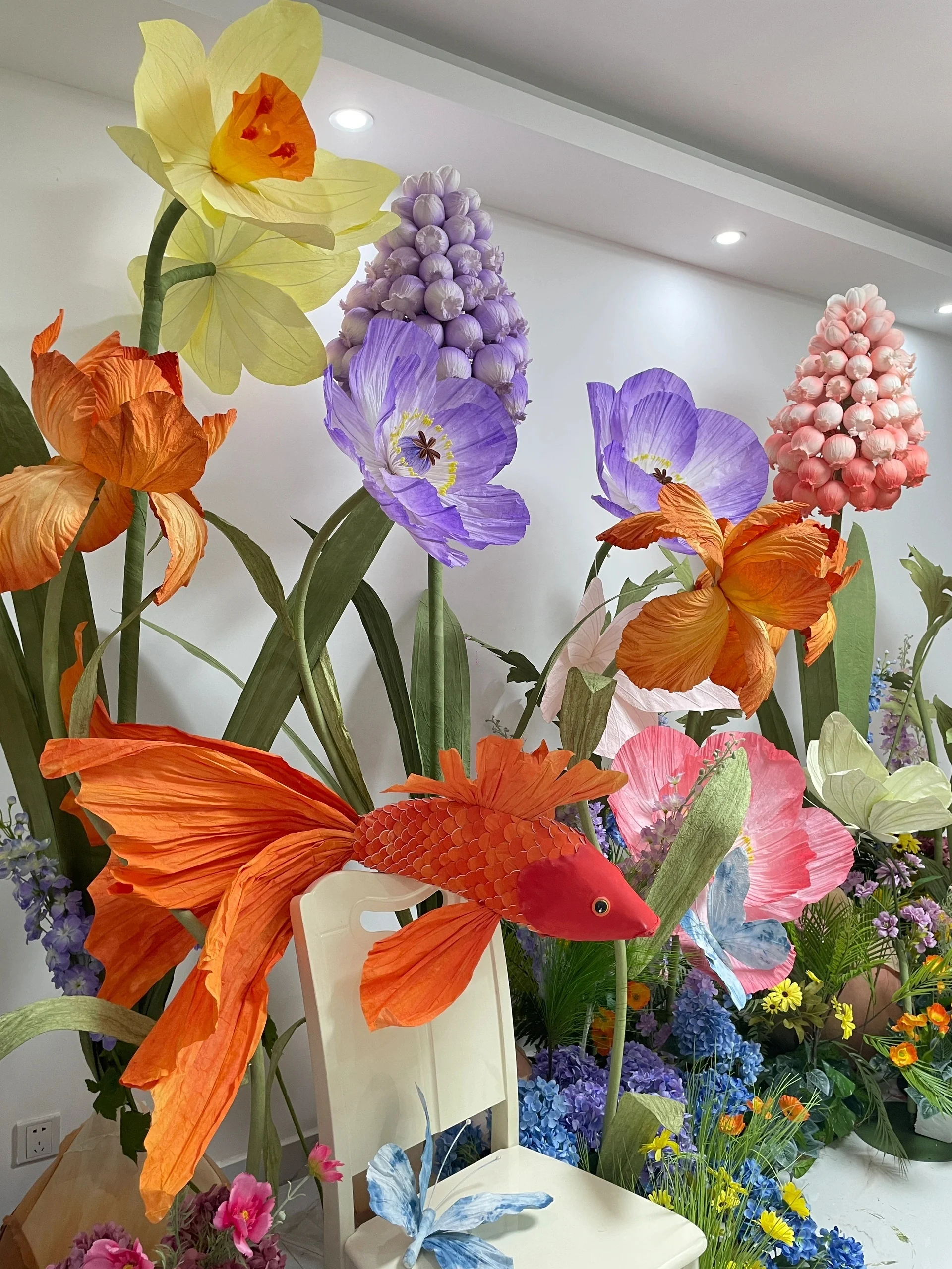 J-420 Self standing Giant paper material  flower colorful  set for spring wedding event party table decoration