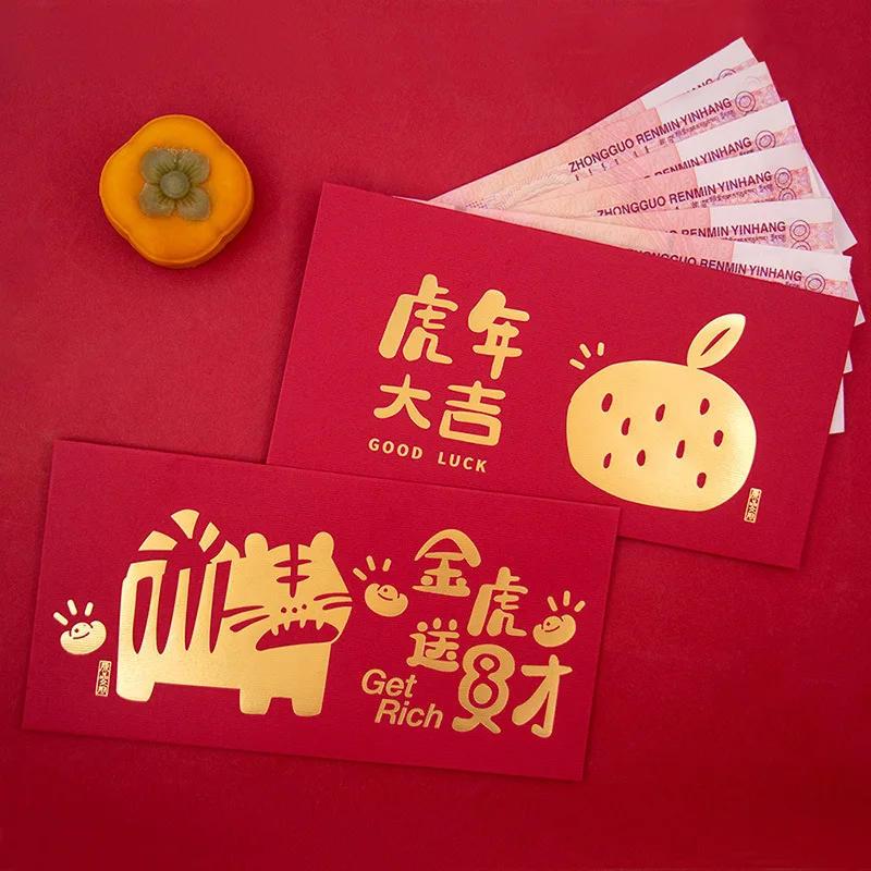 Wholesale Customize Chinese New Year Hong Pao Luxury 2022 Red Cute Good Luck Envelope With Gold Hot Stamping Logo